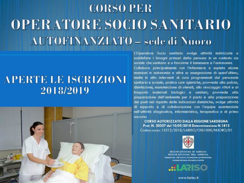 Aperte iscrizioni corso OSS (operatore socio sanitario) 2018 / 2019 Sardegna presso sede Lariso